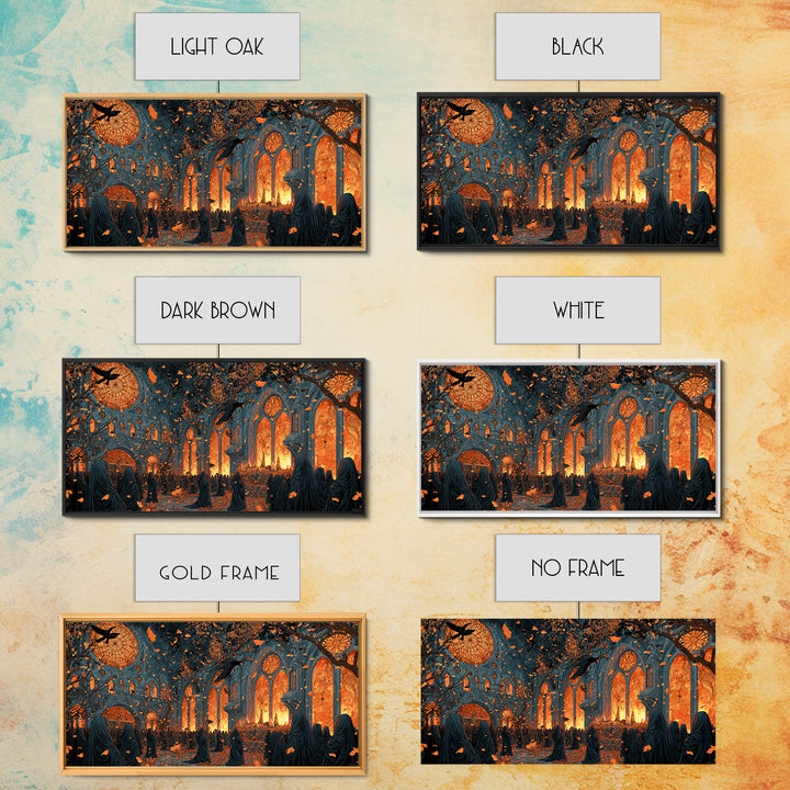 The Spiderweb Cathedral Window - Procession Scene, Occult Wall Decor, Wide Panoramic Art, Canvas Print, Halloween Home Decor