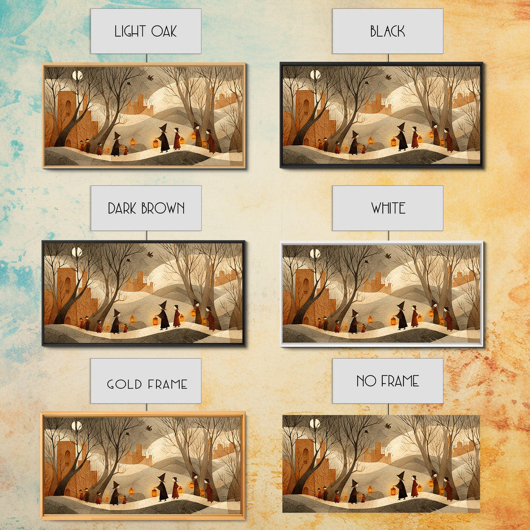 The Autumn Reaper Parade - Environmental Panorama, Spooky Wall Decor, Wide Panoramic Art, Framed Canvas Print, Halloween Home Decor