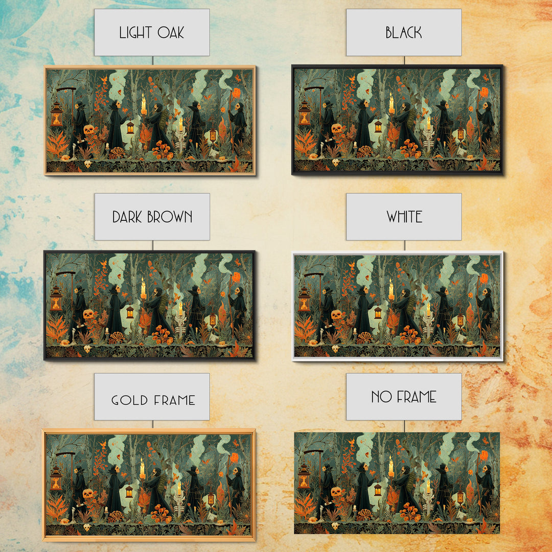 The Autumn Reaper Parade - Occult Still Life, Occult Wall Decor, Wide Panoramic Art, Canvas Print, Halloween Home Decor, Gothic Wall Art