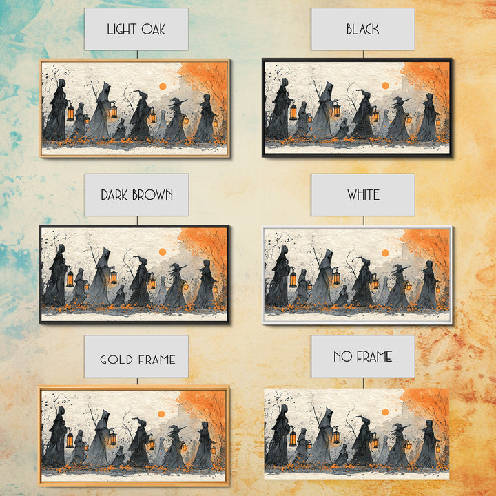 The Autumn Reaper Parade - Procession Scene, Spooky Wall Decor, Wide Panoramic Art, Framed Canvas Print, Halloween Home Decor