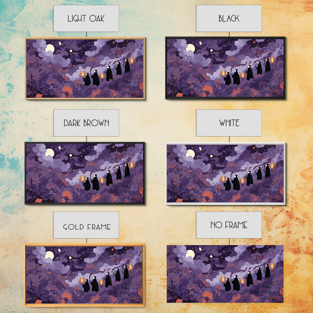 The Autumn Reaper Parade - Surreal Celestial Vision, Gothic Home Decor, Wide Panoramic Art, Canvas Print, Halloween Home Decor