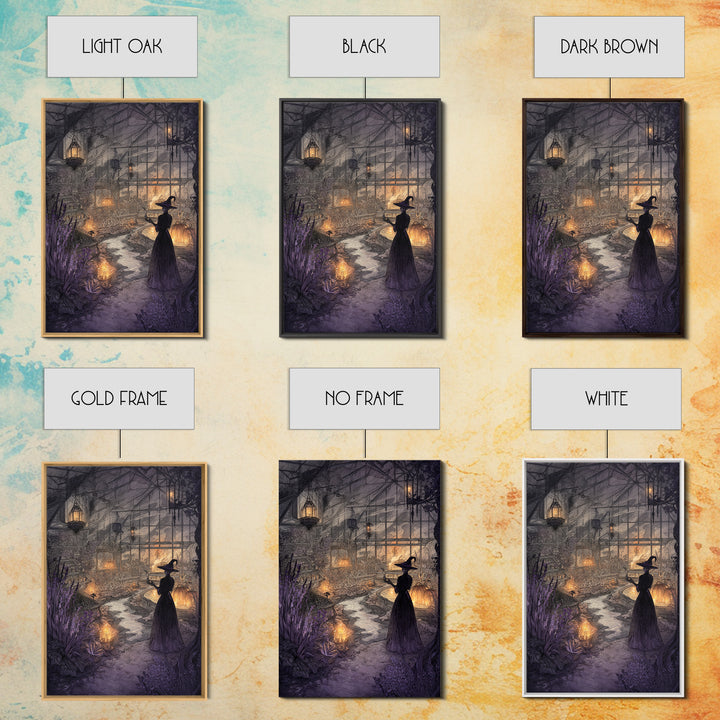 The Witch Queen Greenhouse - Environmental Panorama, Halloween Wall Art, Vertical Wall Art, Framed Canvas Print, Halloween Home Decor