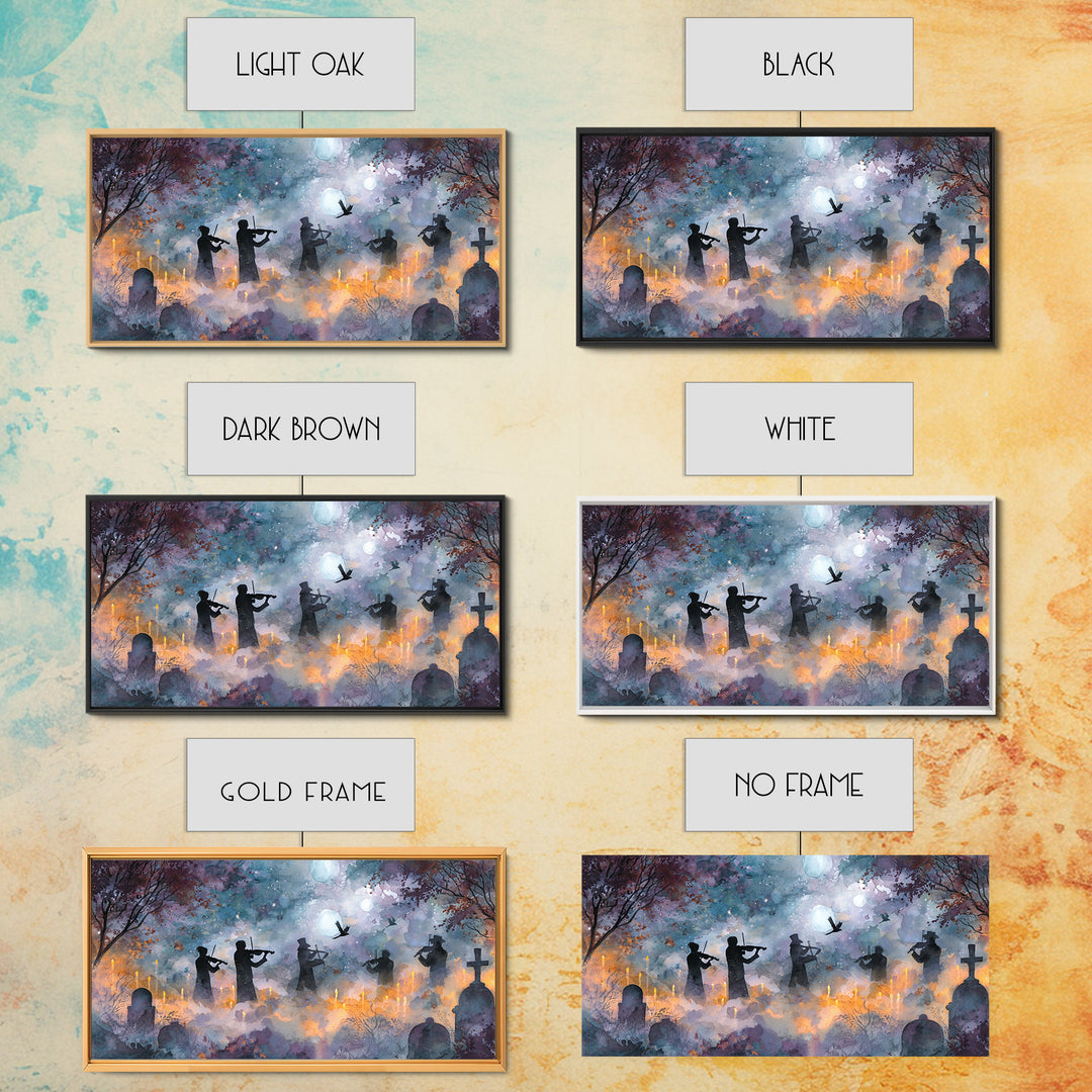 The Ghostly Violin Procession - Surreal Celestial Vision, Gothic Home Decor, Wide Panoramic Art, Canvas Print, Halloween Home Decor