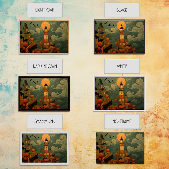 The Pumpkin Moon Lighthouse - Environmental Panorama, Dark Fantasy Wall Art, Landscape Wall Art, Canvas Print, Halloween Home Decor