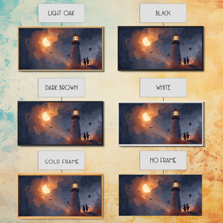 The Pumpkin Moon Lighthouse - Procession Scene, Occult Wall Decor, Wide Panoramic Art, Canvas Print, Halloween Home Decor, Gothic Wall Art