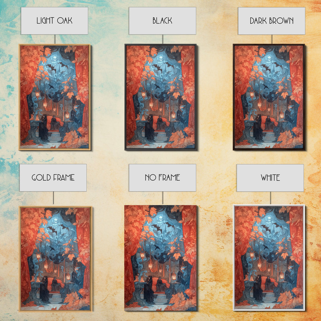 The Velvet Vampire Conservatory - Procession Scene, Occult Wall Decor, Vertical Wall Art, Canvas Print, Halloween Home Decor