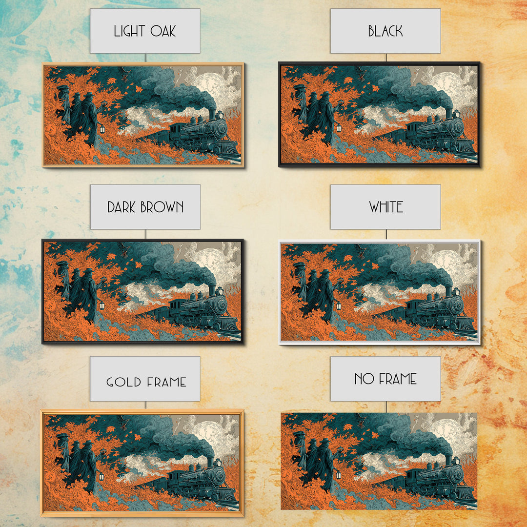 The Phantom Train Of October - Procession Scene, Halloween Wall Art, Wide Panoramic Art, Framed Canvas Print, Halloween Home Decor
