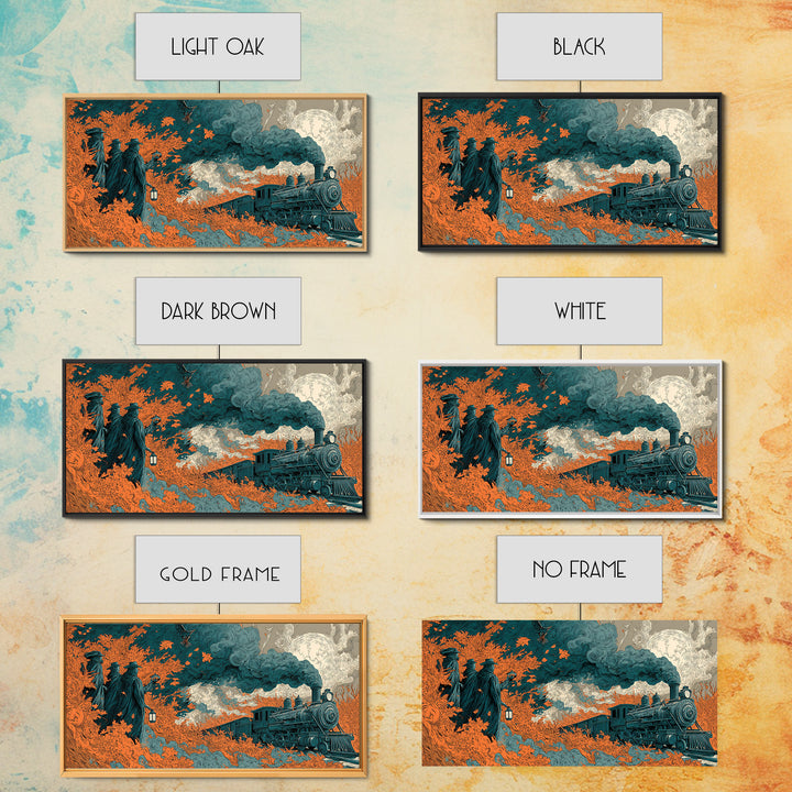 The Phantom Train Of October - Procession Scene, Halloween Wall Art, Wide Panoramic Art, Framed Canvas Print, Halloween Home Decor