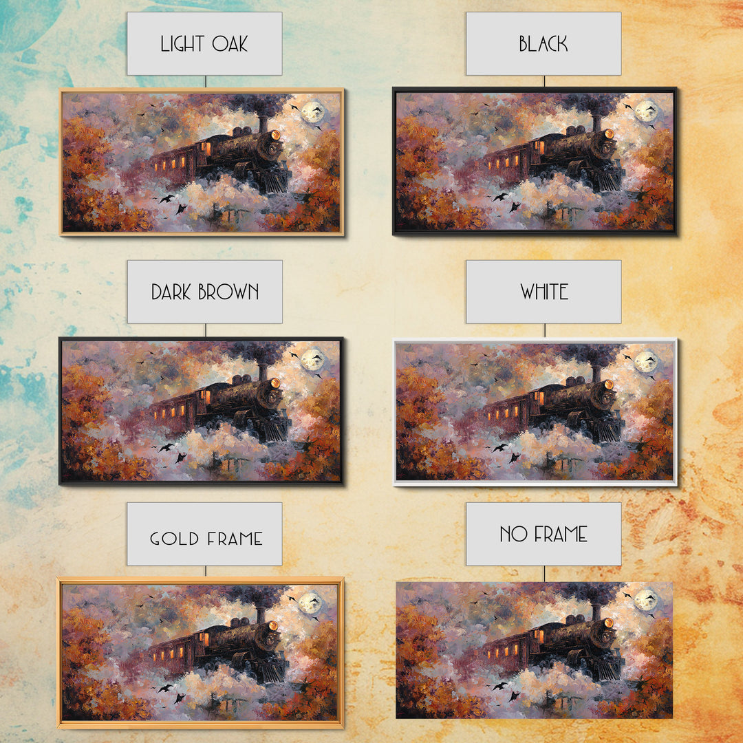 The Phantom Train Of October - Surreal Celestial Vision, Spooky Wall Decor, Wide Panoramic Art, Framed Canvas Print, Halloween Home Decor