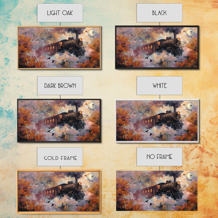 The Phantom Train Of October - Surreal Celestial Vision, Spooky Wall Decor, Wide Panoramic Art, Framed Canvas Print, Halloween Home Decor