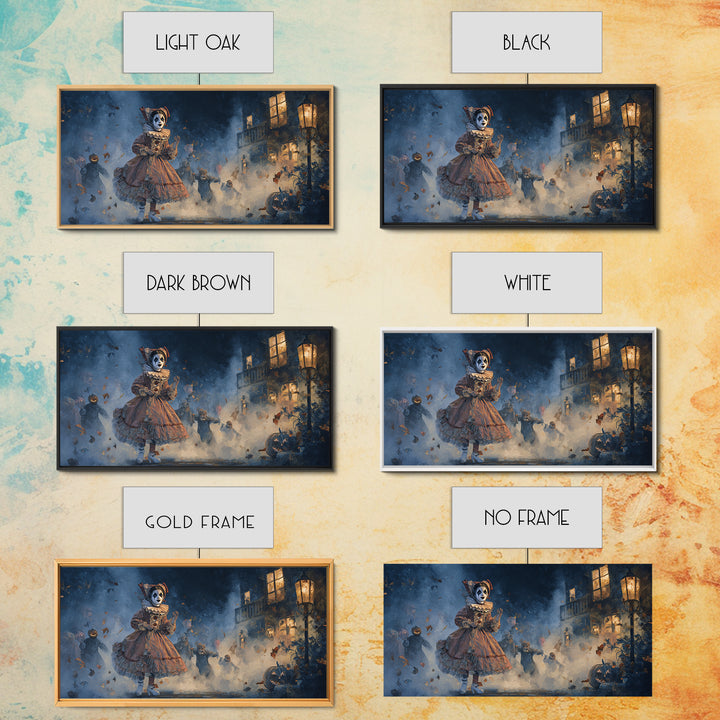 The Haunted Harlequin Doll - Procession Scene, Dark Fantasy Wall Art, Wide Panoramic Art, Canvas Print, Halloween Home Decor