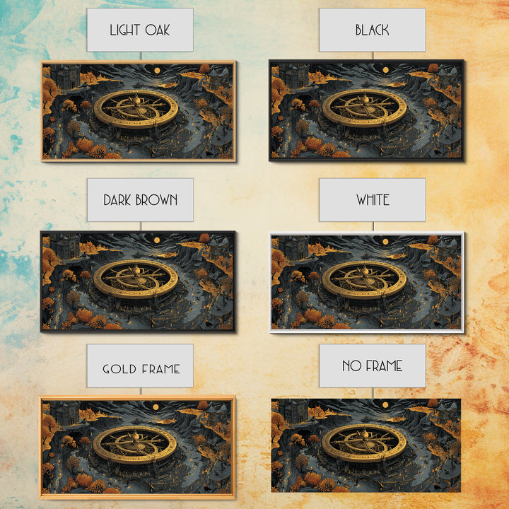 The Cursed Astrolabe - Environmental Panorama, Spooky Wall Decor, Wide Panoramic Art, Framed Canvas Print, Halloween Home Decor