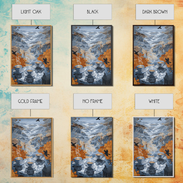 The Haunted Teacup Seance - Environmental Panorama, Spooky Wall Decor, Vertical Wall Art, Framed Canvas Print, Halloween Home Decor