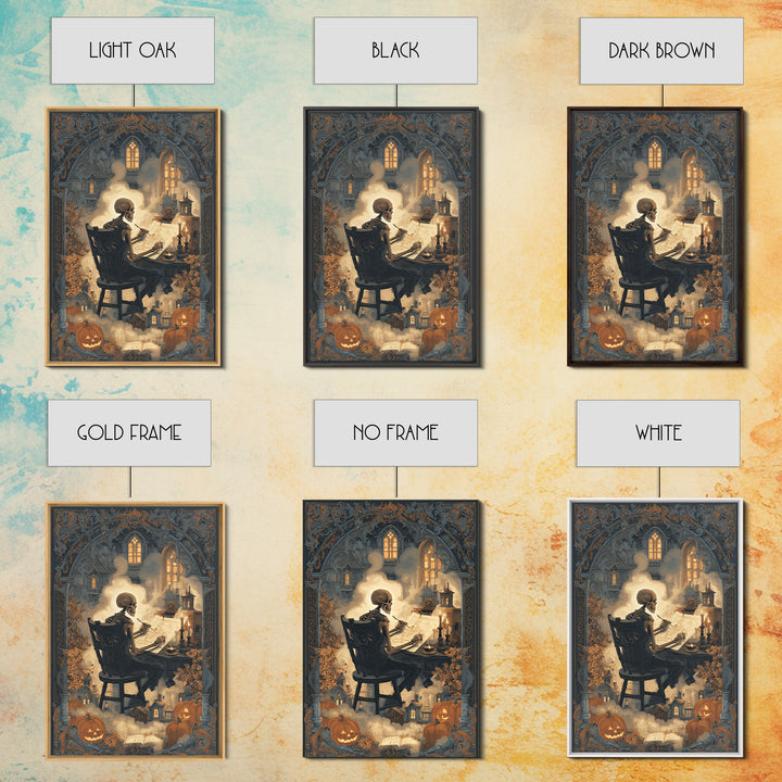 The Skeleton Cartographer - Icon Portrait, Halloween Wall Art, Vertical Wall Art, Framed Canvas Print, Halloween Home Decor, Gothic Wall Art