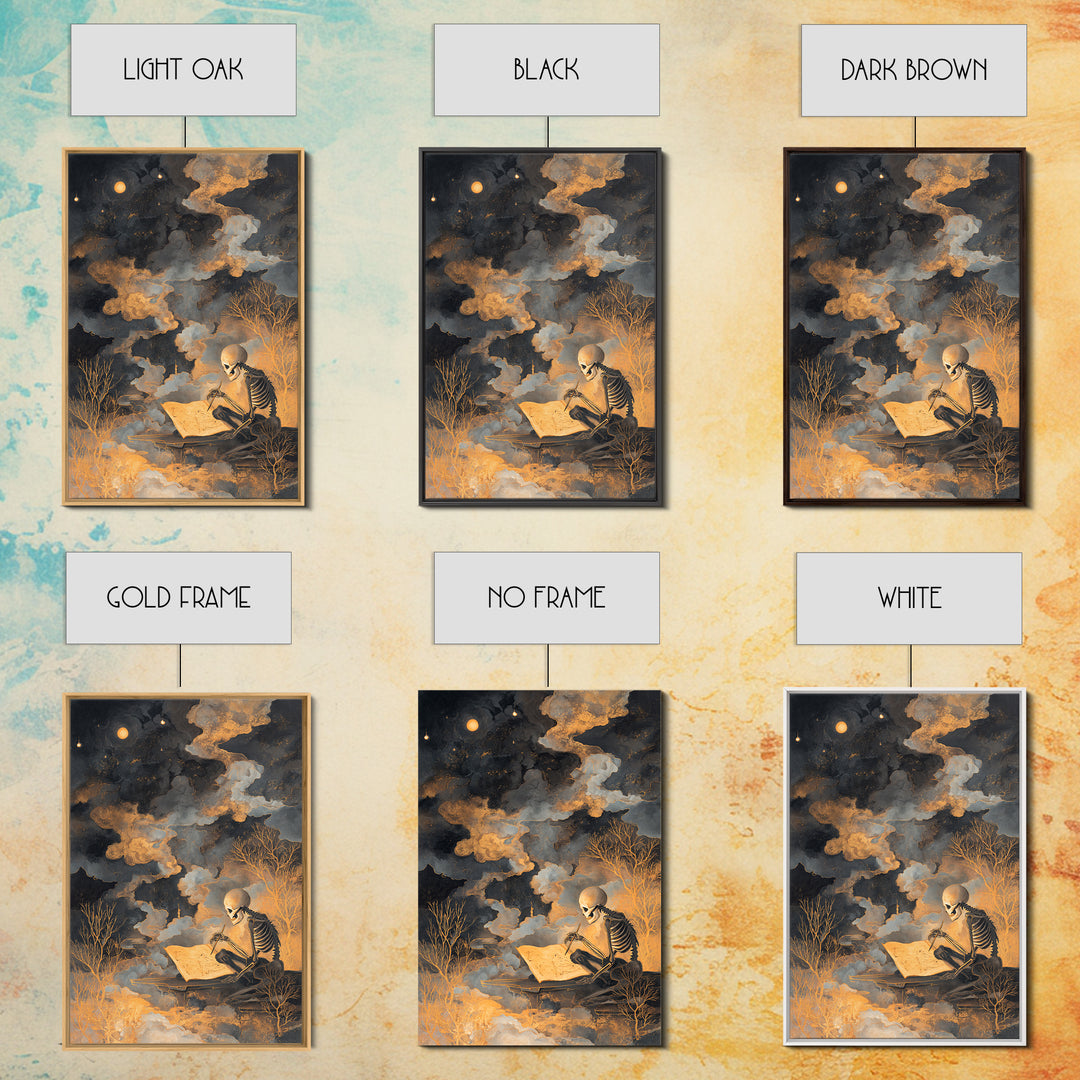 The Skeleton Cartographer - Surreal Celestial Vision, Gothic Home Decor, Vertical Wall Art, Canvas Print, Halloween Home Decor