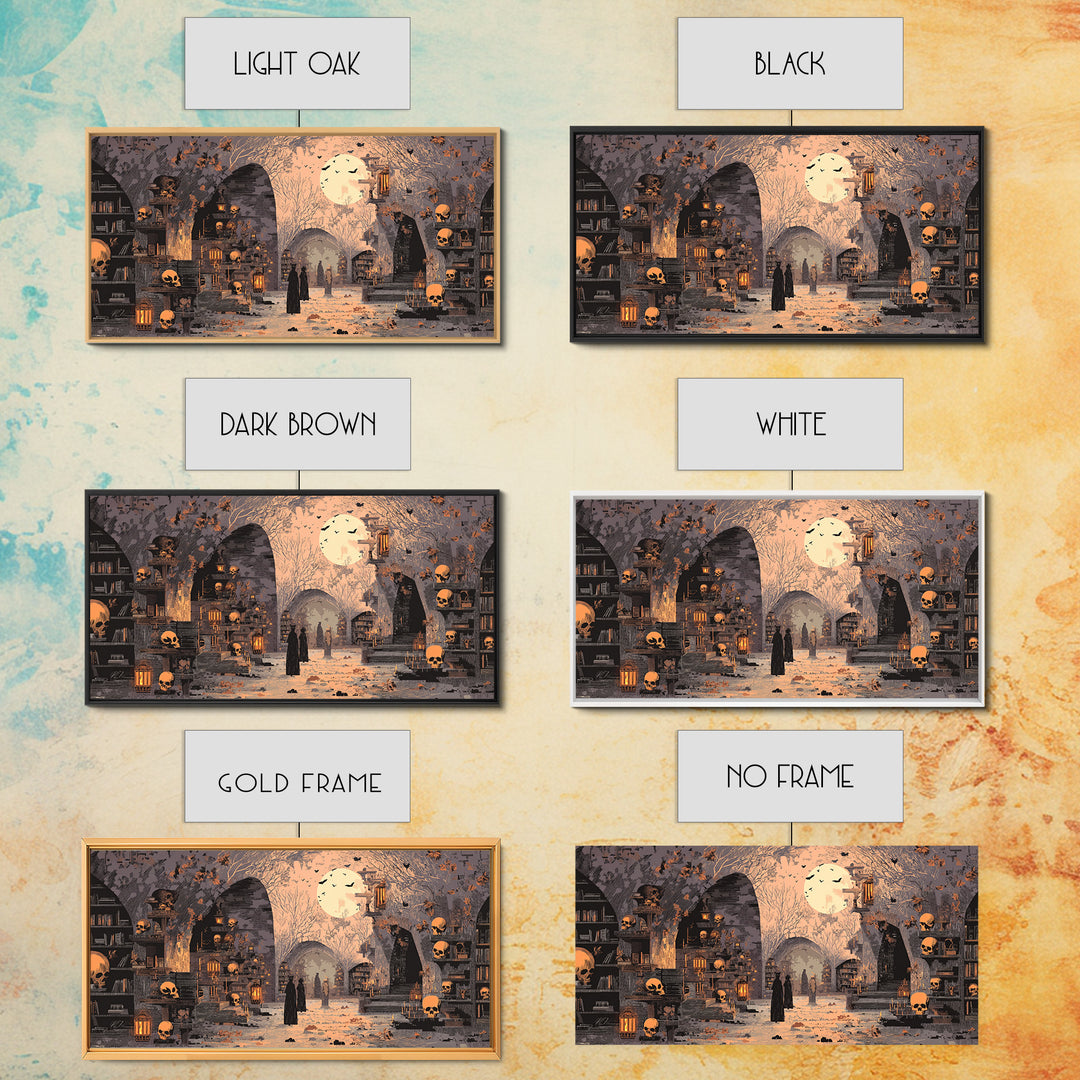 The Catacomb Library - Procession Scene, Occult Wall Decor, Wide Panoramic Art, Canvas Print, Halloween Home Decor, Gothic Wall Art