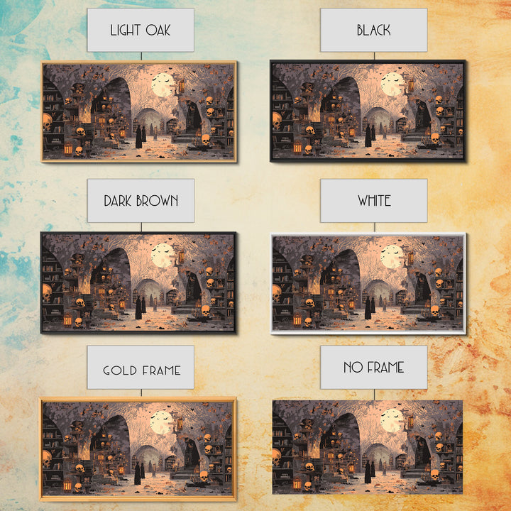 The Catacomb Library - Procession Scene, Occult Wall Decor, Wide Panoramic Art, Canvas Print, Halloween Home Decor, Gothic Wall Art