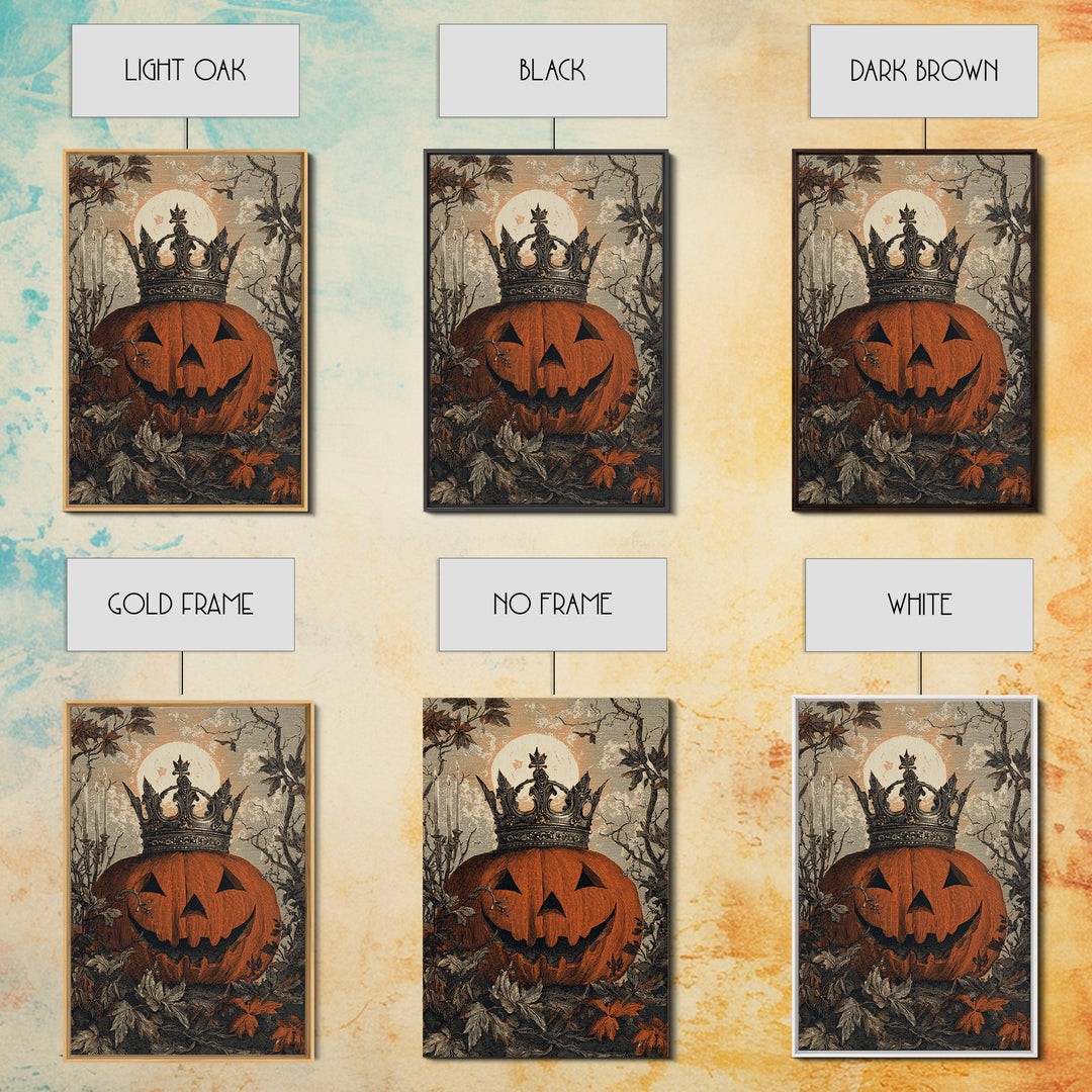 The Jack-O-Lantern Crown Jewels - Icon Portrait, Macabre Halloween Art, Vertical Wall Art, Framed Canvas Print, Halloween Home Decor