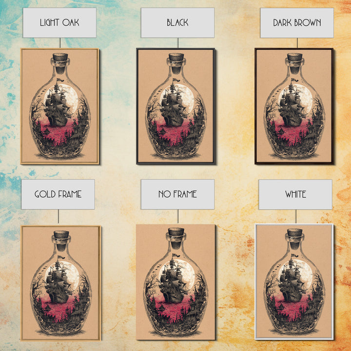 The Ghost Ship In A Bottle - Icon Portrait, Spooky Wall Decor, Vertical Wall Art, Framed Canvas Print, Halloween Home Decor, Gothic Wall Art