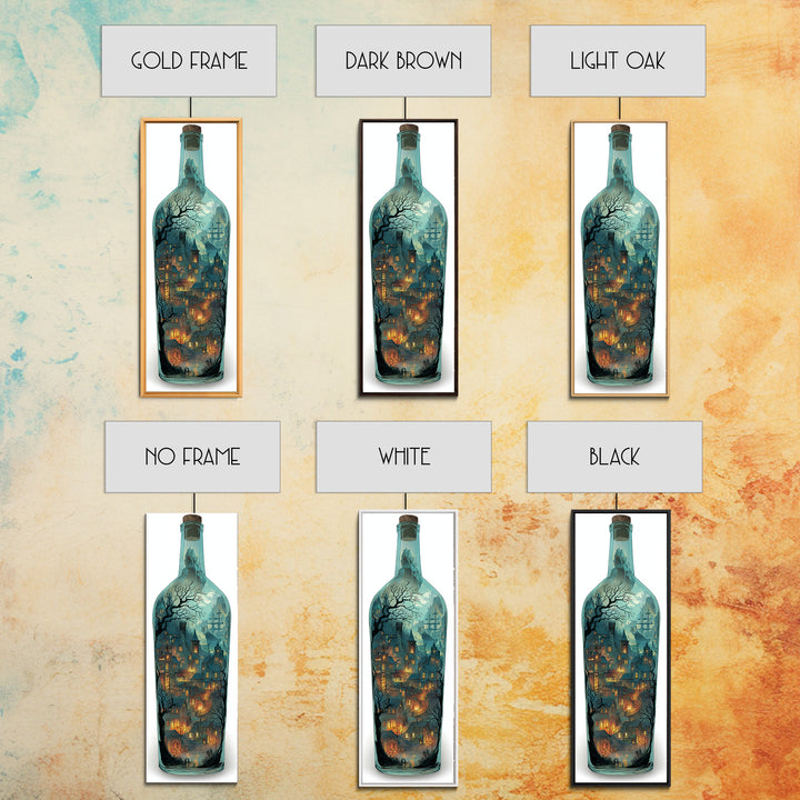 The Ghost Ship In A Bottle - Environmental Panorama, Spooky Wall Decor, Tall Narrow Wall Art, Framed Canvas Print, Halloween Home Decor