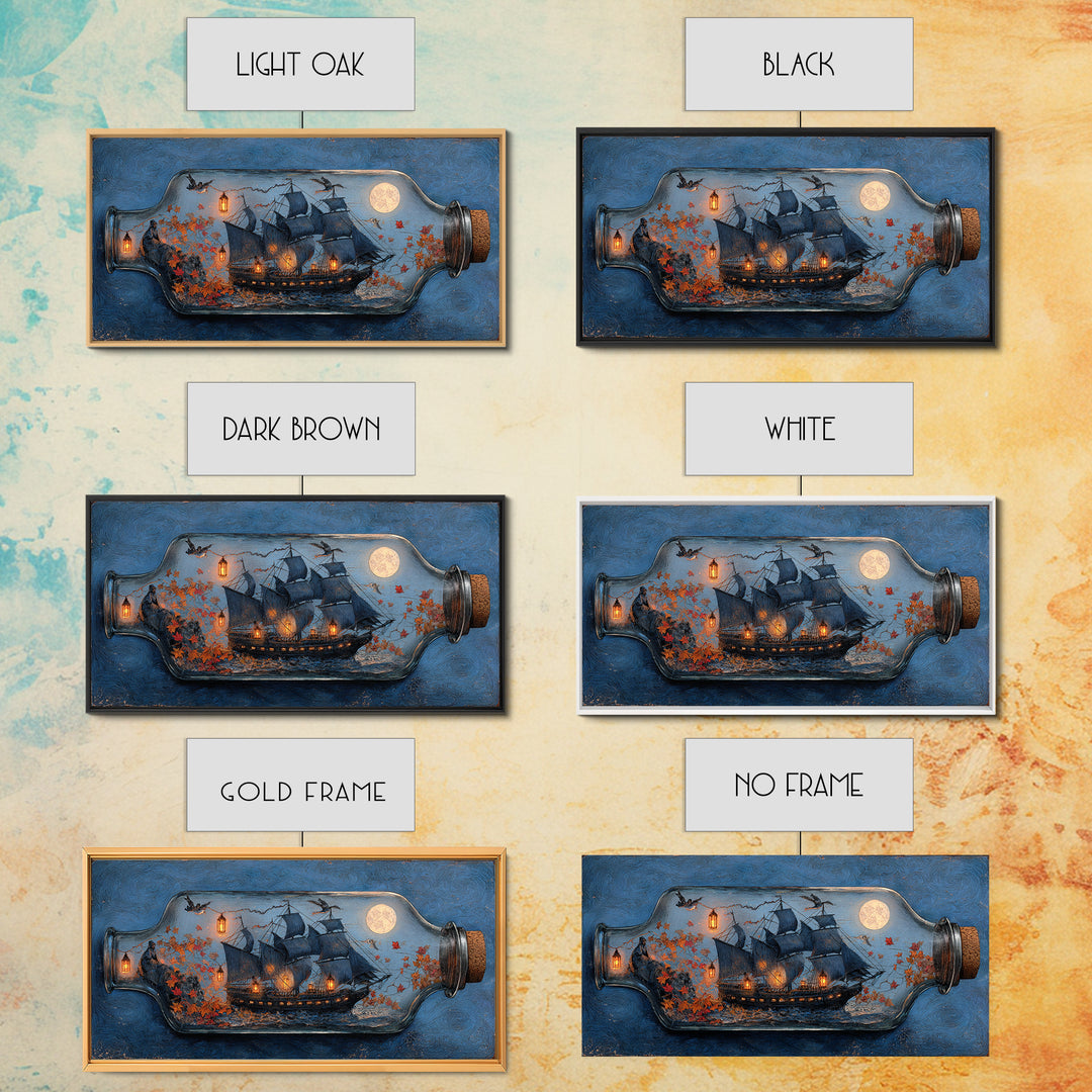The Ghost Ship In A Bottle - Procession Scene, Occult Wall Decor, Wide Panoramic Art, Canvas Print, Halloween Home Decor, Gothic Wall Art