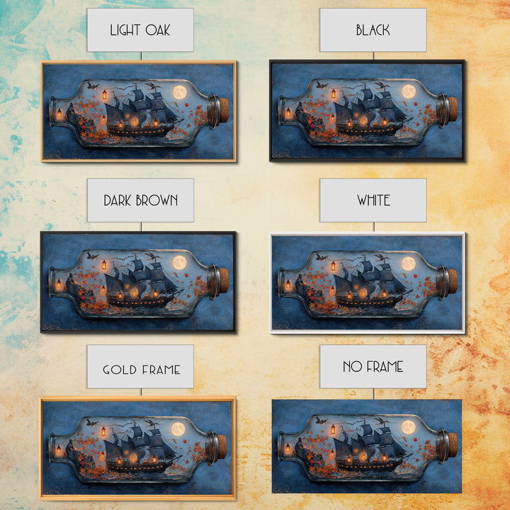 The Ghost Ship In A Bottle - Procession Scene, Occult Wall Decor, Wide Panoramic Art, Canvas Print, Halloween Home Decor, Gothic Wall Art