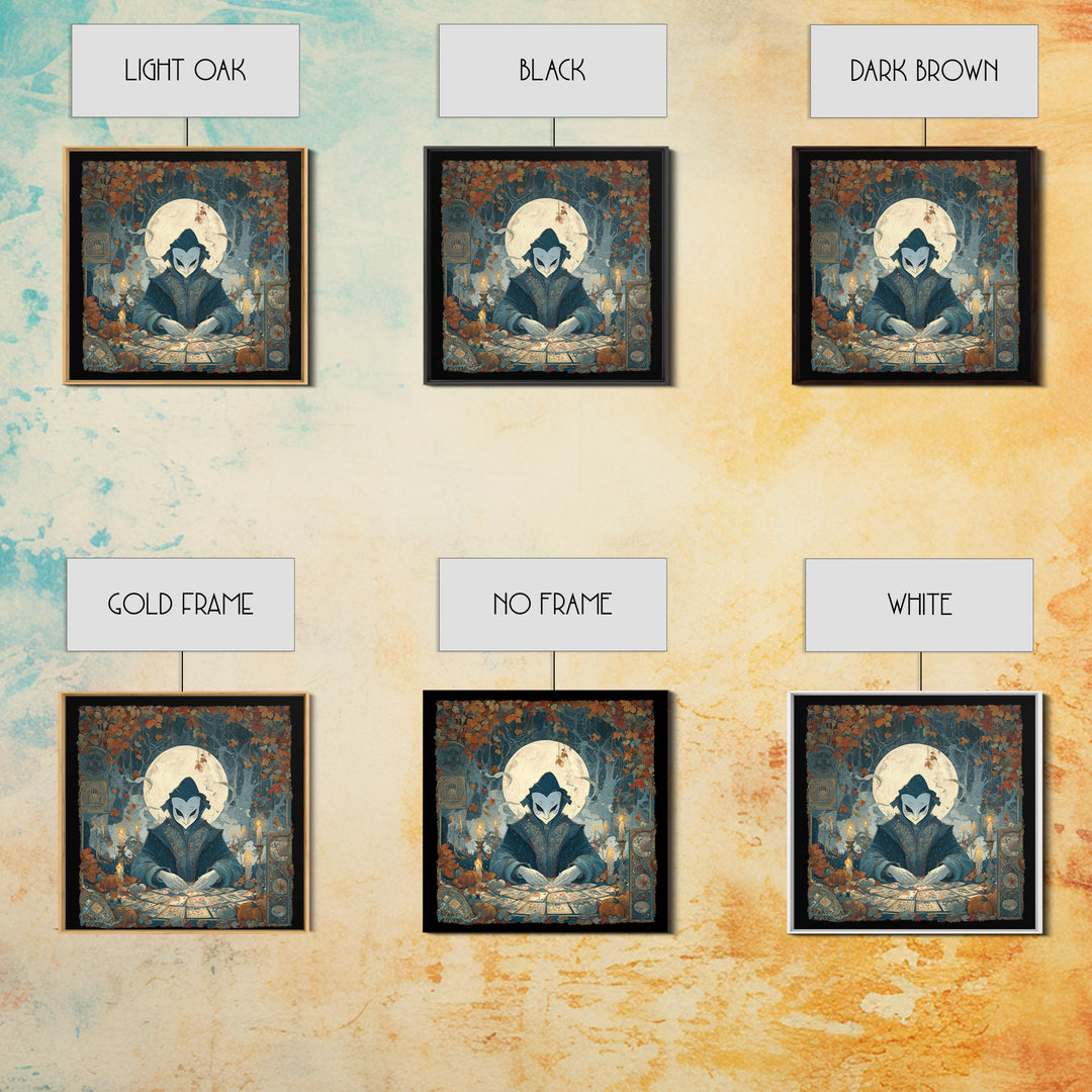 The Harvest Moon Tarot Reader - Icon Portrait, Dark Fantasy Wall Art, Square Wall Art, Canvas Print, Halloween Home Decor, Gothic Wall Art