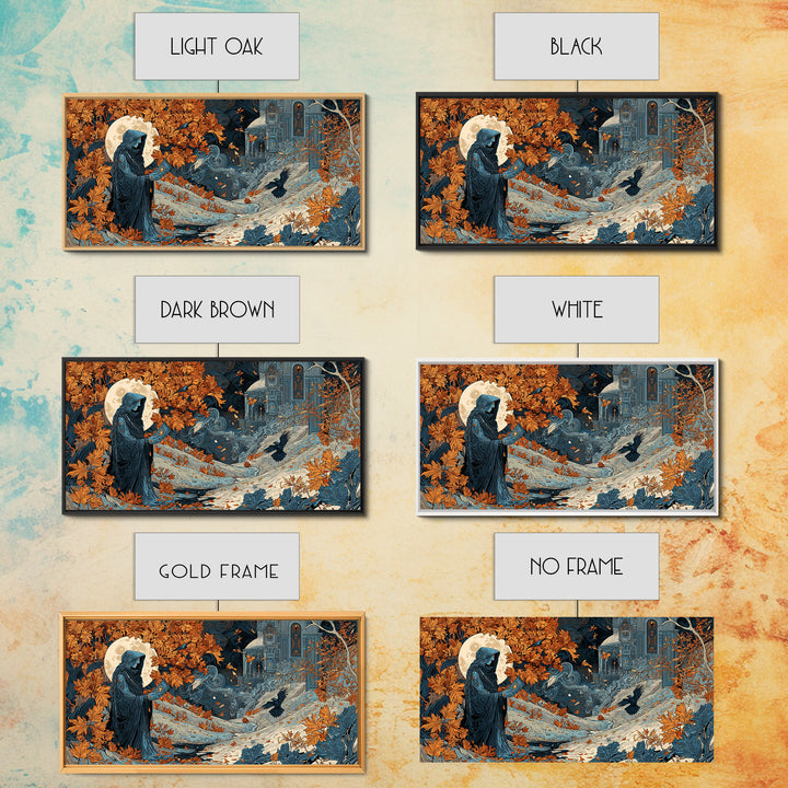 The Harvest Moon Tarot Reader - Environmental Panorama, Dark Fantasy Wall Art, Wide Panoramic Art, Canvas Print, Halloween Home Decor