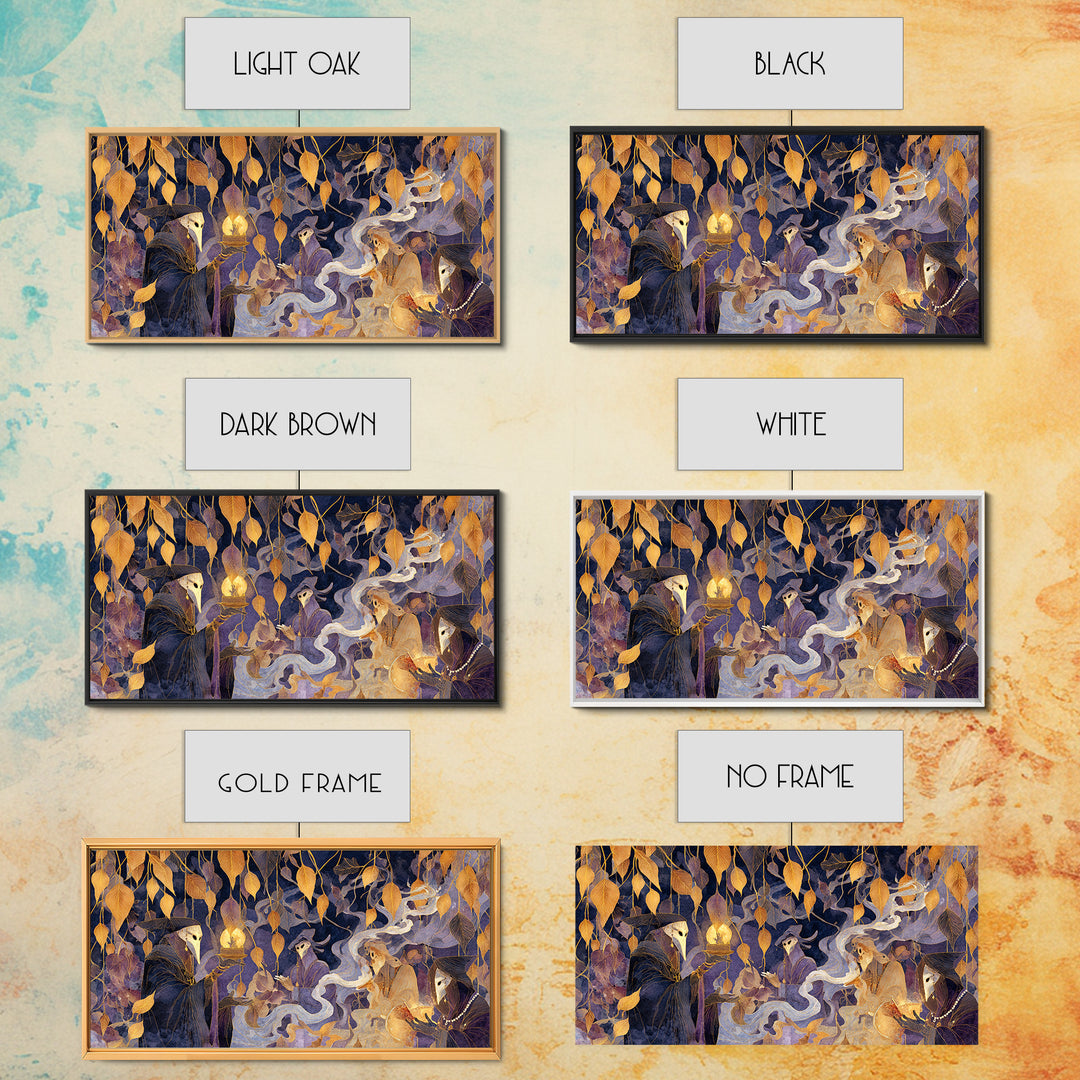 The Harvest Moon Tarot Reader - Procession Scene, Dark Fantasy Wall Art, Wide Panoramic Art, Canvas Print, Halloween Home Decor
