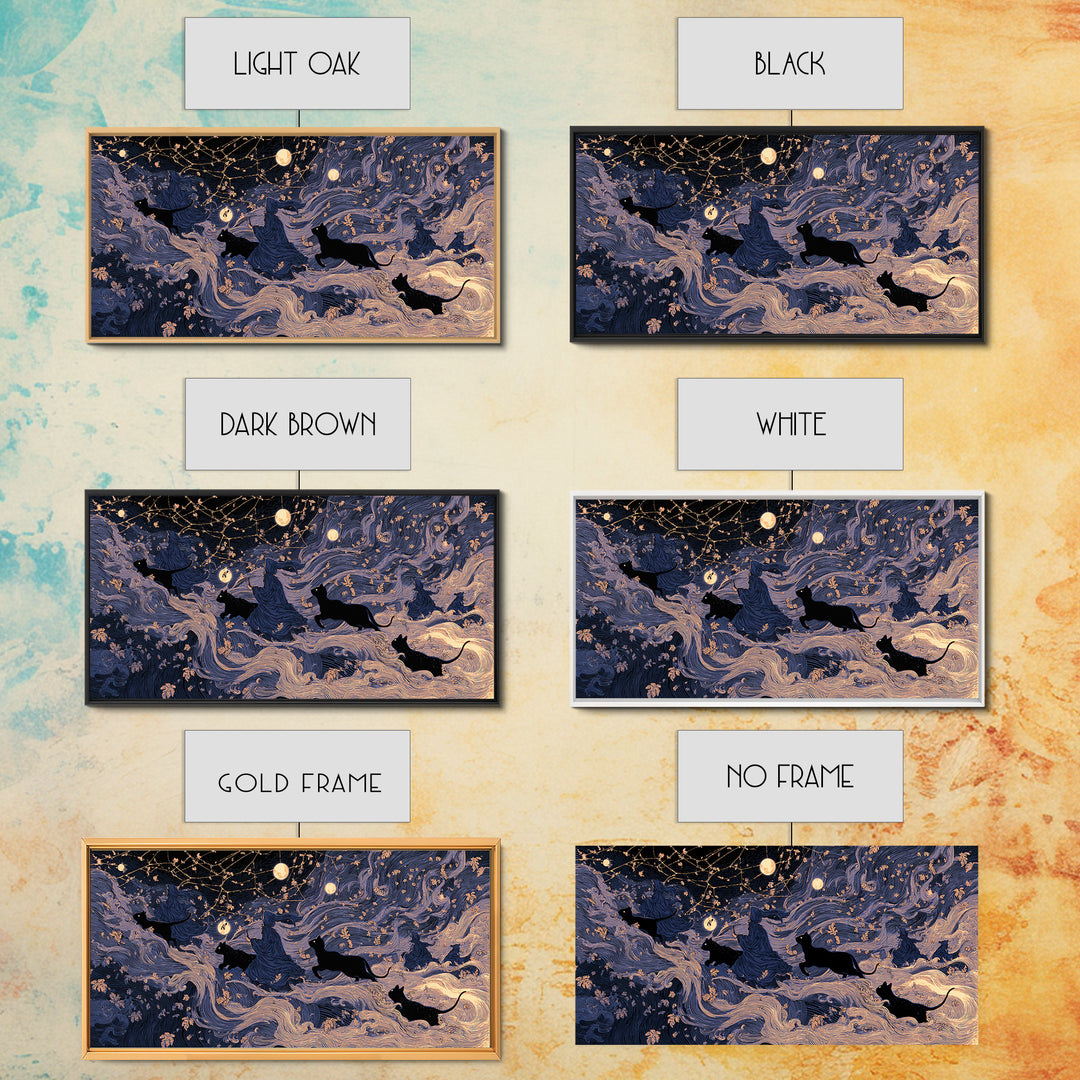 The Black Cat Constellation - Procession Scene, Occult Wall Decor, Wide Panoramic Art, Canvas Print, Halloween Home Decor, Gothic Wall Art