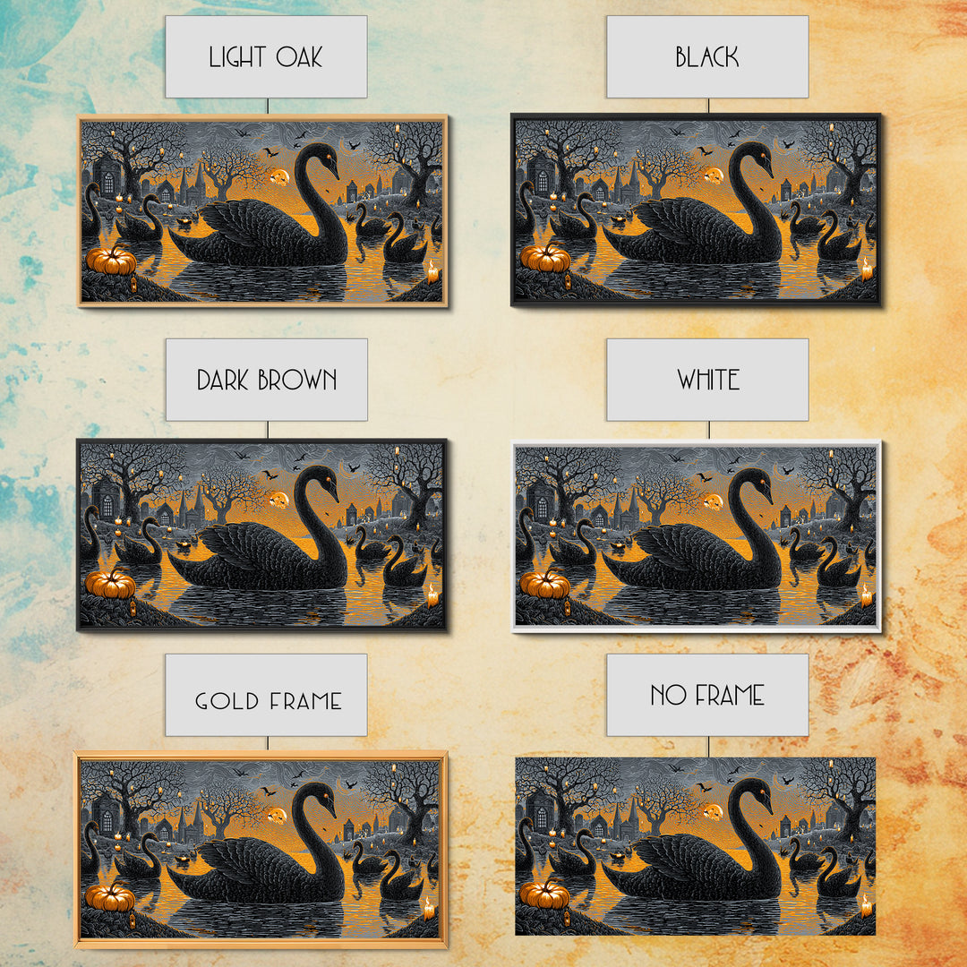 The Cemetery Swan Lake - Icon Portrait, Halloween Wall Art, Wide Panoramic Art, Framed Canvas Print, Halloween Home Decor, Gothic Wall Art