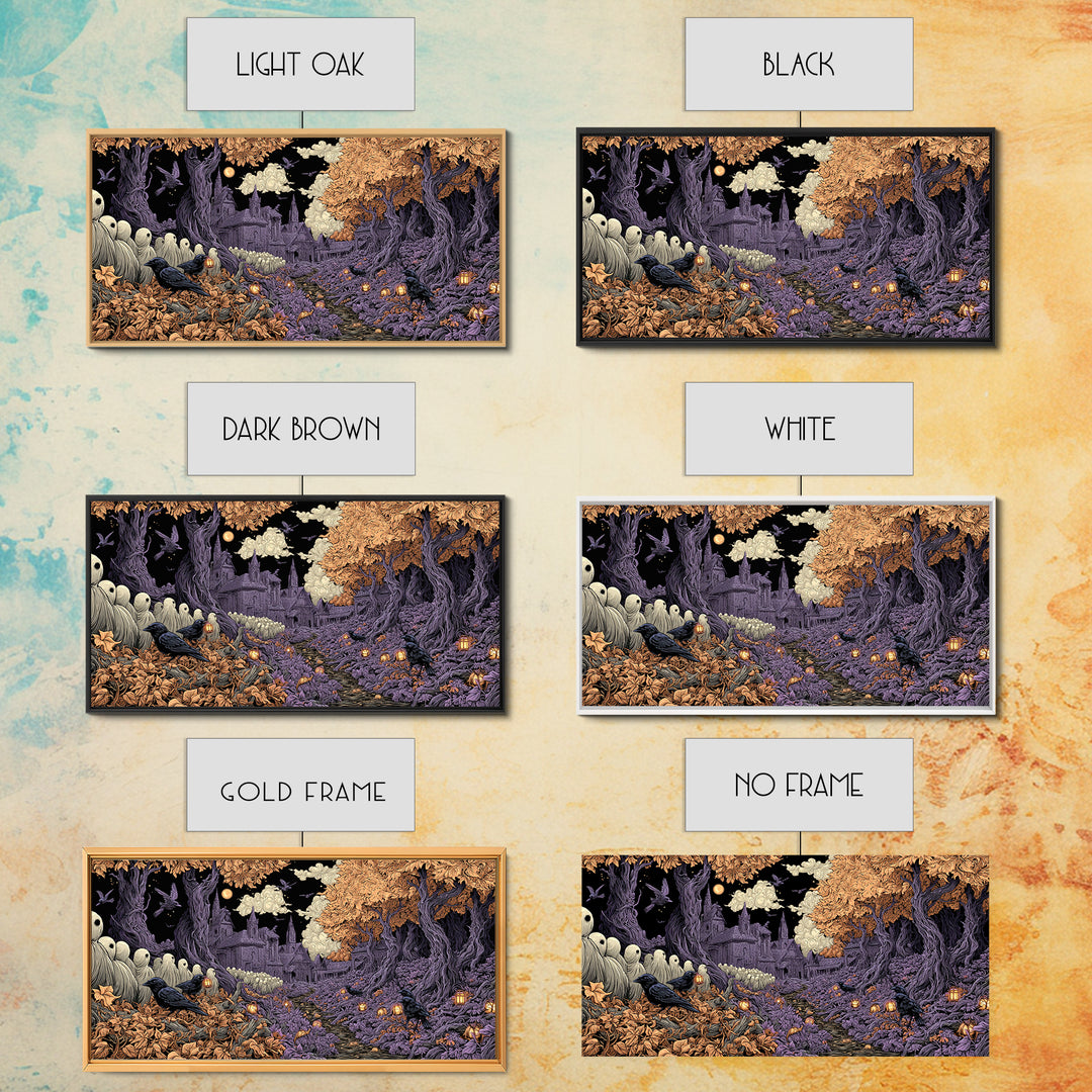 The Golden Funeral Procession - Environmental Panorama, Occult Wall Decor, Wide Panoramic Art, Canvas Print, Halloween Home Decor