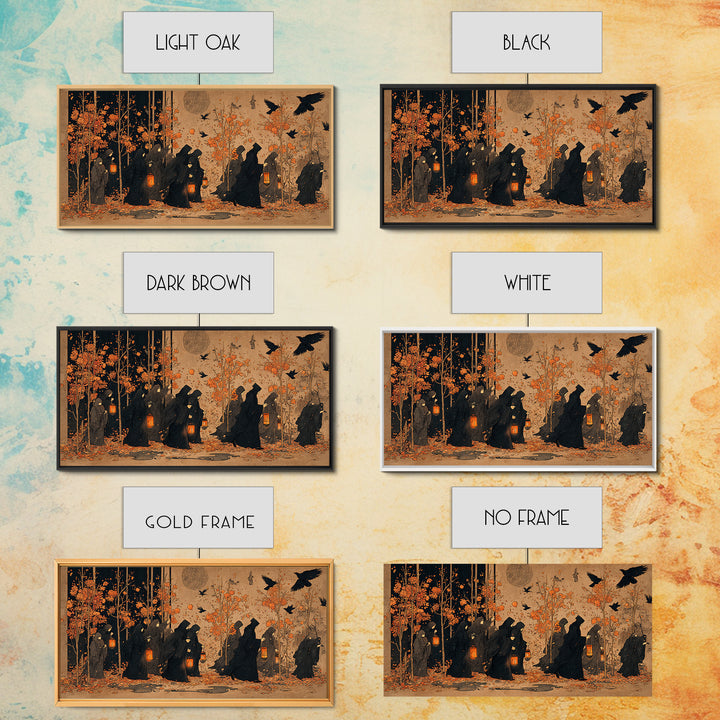 The Golden Funeral Procession - Procession Scene, Spooky Wall Decor, Wide Panoramic Art, Framed Canvas Print, Halloween Home Decor