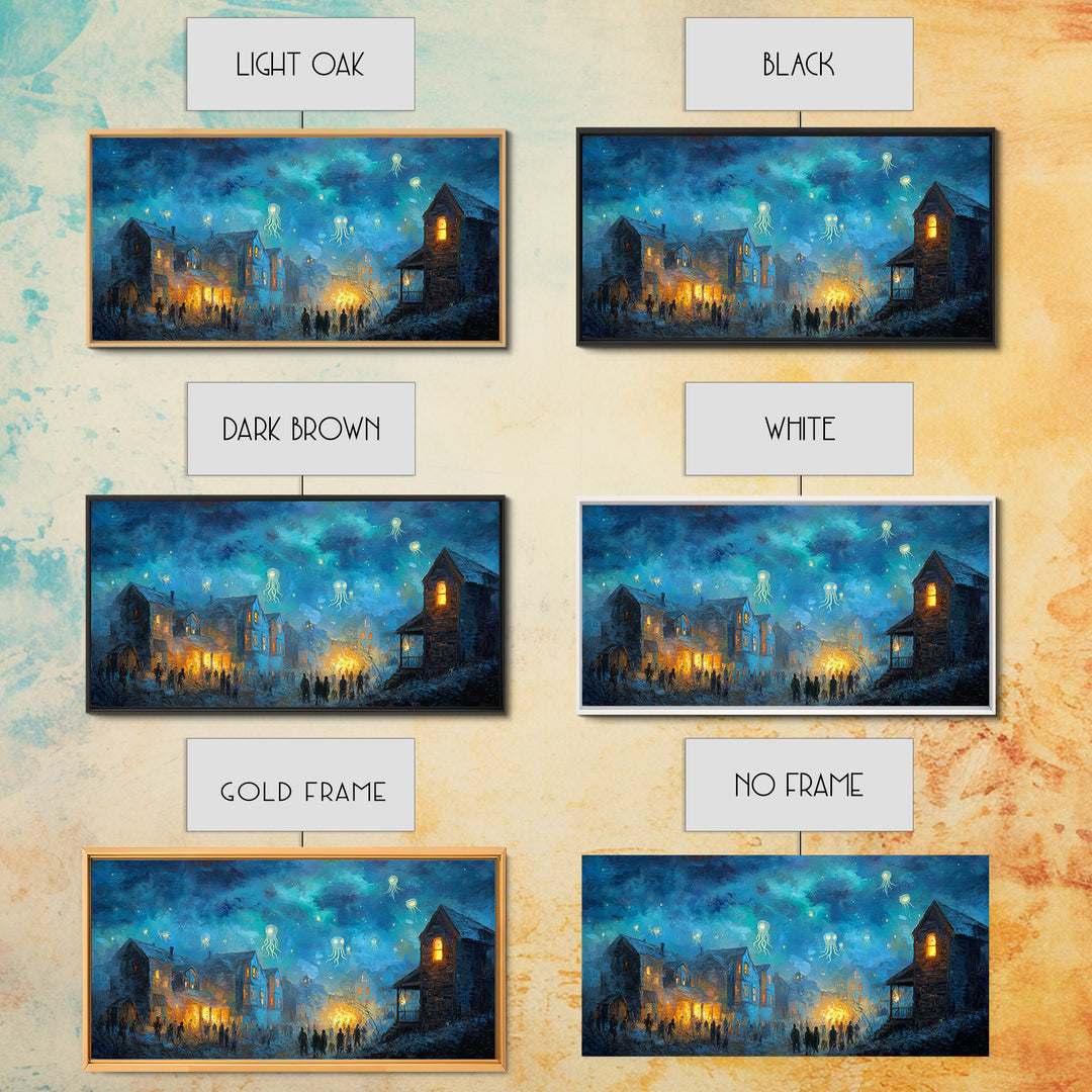 The Festival Of The Little Old Ones, Eldritch Wall Art, Wide Panoramic Art, Canvas Print, Halloween Home Decor, Gothic Wall Art