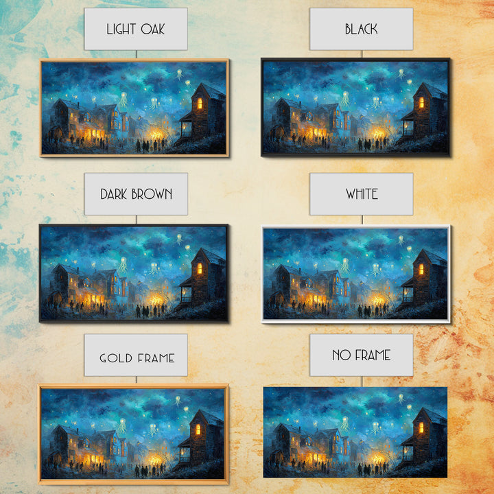 The Festival Of The Little Old Ones, Eldritch Wall Art, Wide Panoramic Art, Canvas Print, Halloween Home Decor, Gothic Wall Art