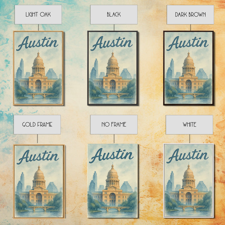 Austin Travel Poster, Canvas Print, Painted Travel Poster Art, Austin City Art, Gift For Travelers, Fine Art Print, City Travel Prints