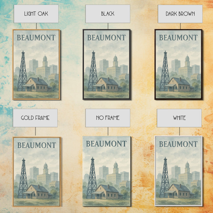 Beaumont Texas Travel Poster, Canvas Print, Painted Travel Poster Art, Beaumont Travel Art, Watercolor Urban Skyline, Living Room Wall Art