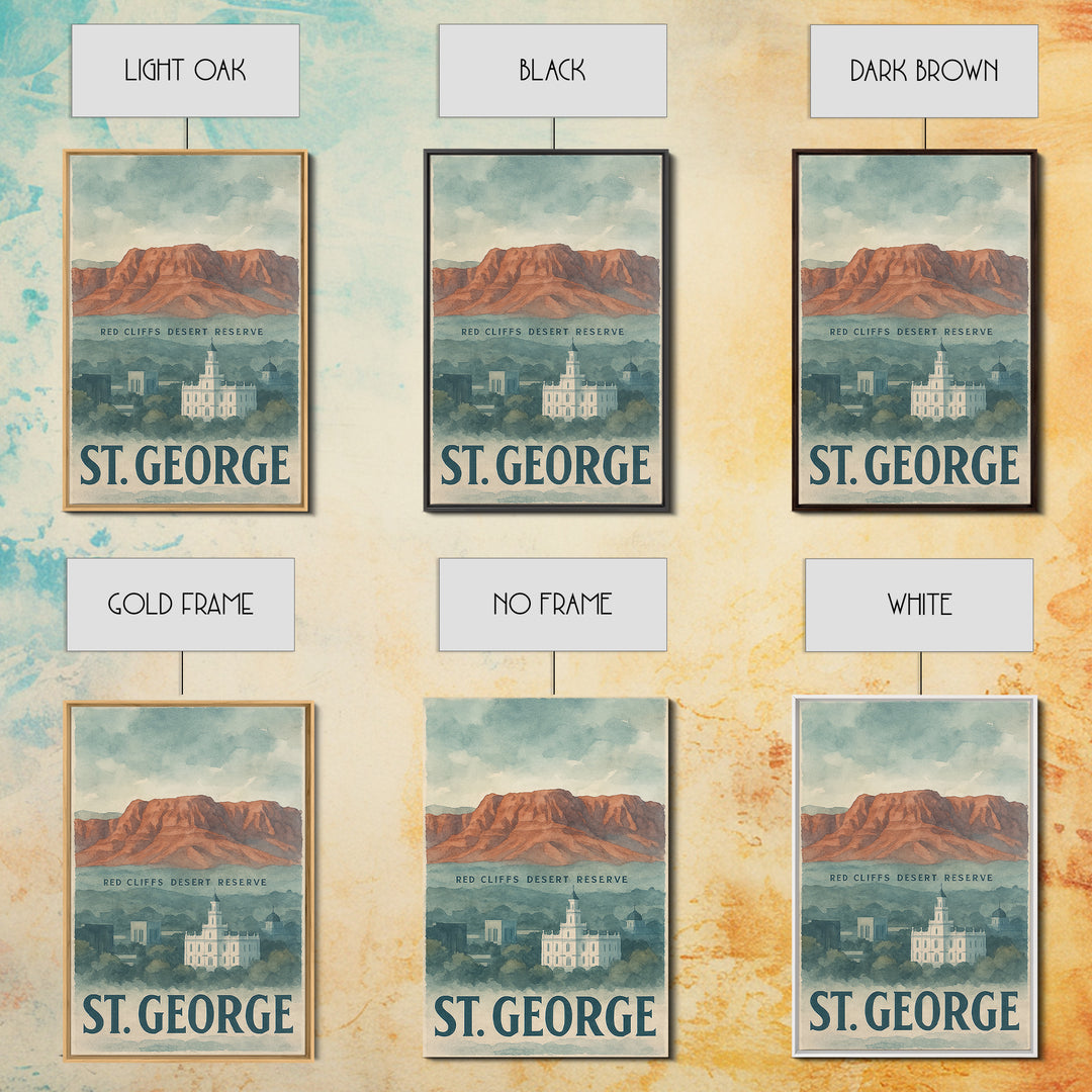 St George Travel Poster, Framed Canvas Print, Watercolor Cityscape Wall Art, St George City Art, Travel Poster Art, Watercolor Cityscape