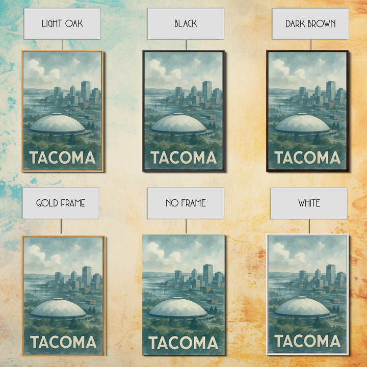 Tacoma Washington Travel Poster, Framed Canvas Print, Soft Watercolor Travel Art, Tacoma Wall Art, Travel Poster Art, Watercolor Skyline Art