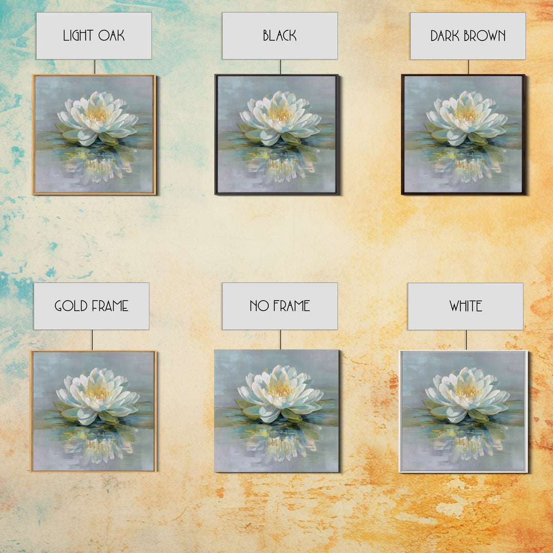 Lotus Flower on Still Water Framed Canvas Print, Waiting Room Art, Office Art, Waiting Room Decor, Calm, Gallery Decor, WRA-1x1-39
