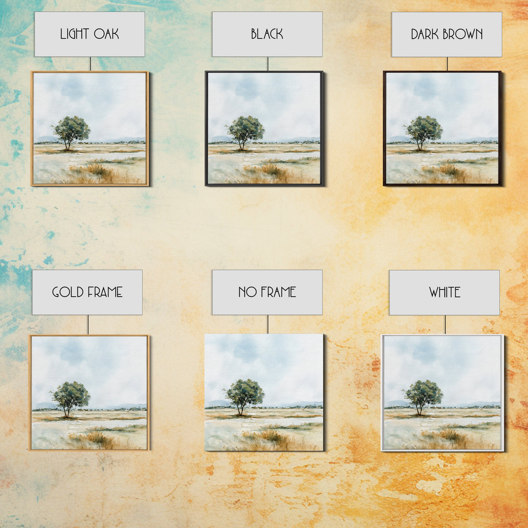 Open Field with Distant Tree Framed Canvas Print, Waiting Room Art, Therapy Office Decor, Waiting Room Decor, Fine Art, Calm, WRA-1x1-71