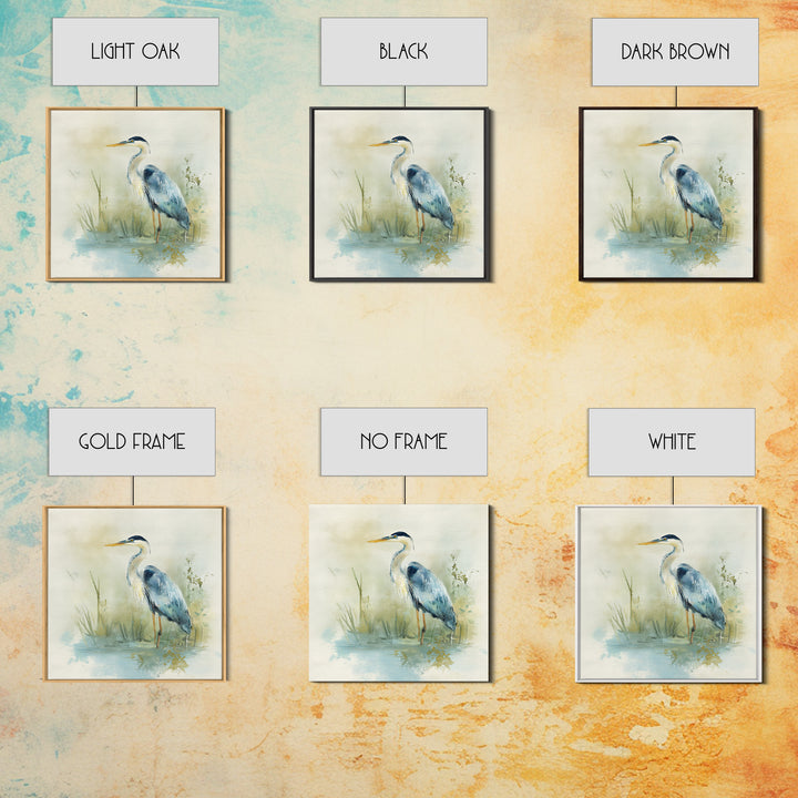 Blue Heron in Quiet Marsh Framed Canvas Print, Waiting Room Art, Therapy Office Decor, Waiting Room Decor, Abstract Art, Calm, WRA-1x1-84