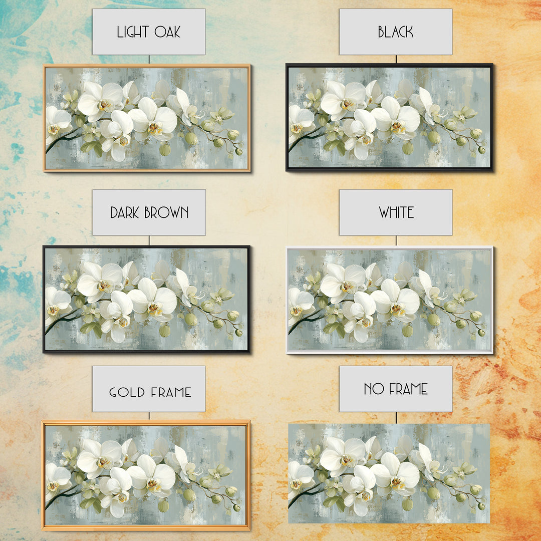 White Orchid on Light Gray Ground Framed Canvas Print, Waiting Room Art, Fine Art Print, Waiting Room Decor, Oil Painting, Calm, WRA-2x1-27