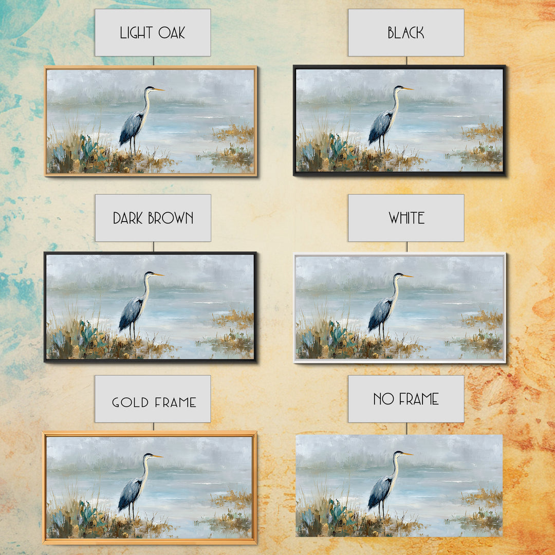 Blue Heron in Quiet Marsh Canvas Print, Waiting Room Art, Waiting Room Decor, Oil Painting, Calm, Living Room Wall Art, WRA-2x1-32