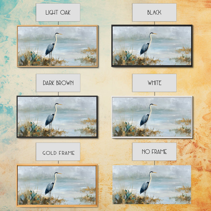 Blue Heron in Quiet Marsh Canvas Print, Waiting Room Art, Waiting Room Decor, Oil Painting, Calm, Living Room Wall Art, WRA-2x1-32