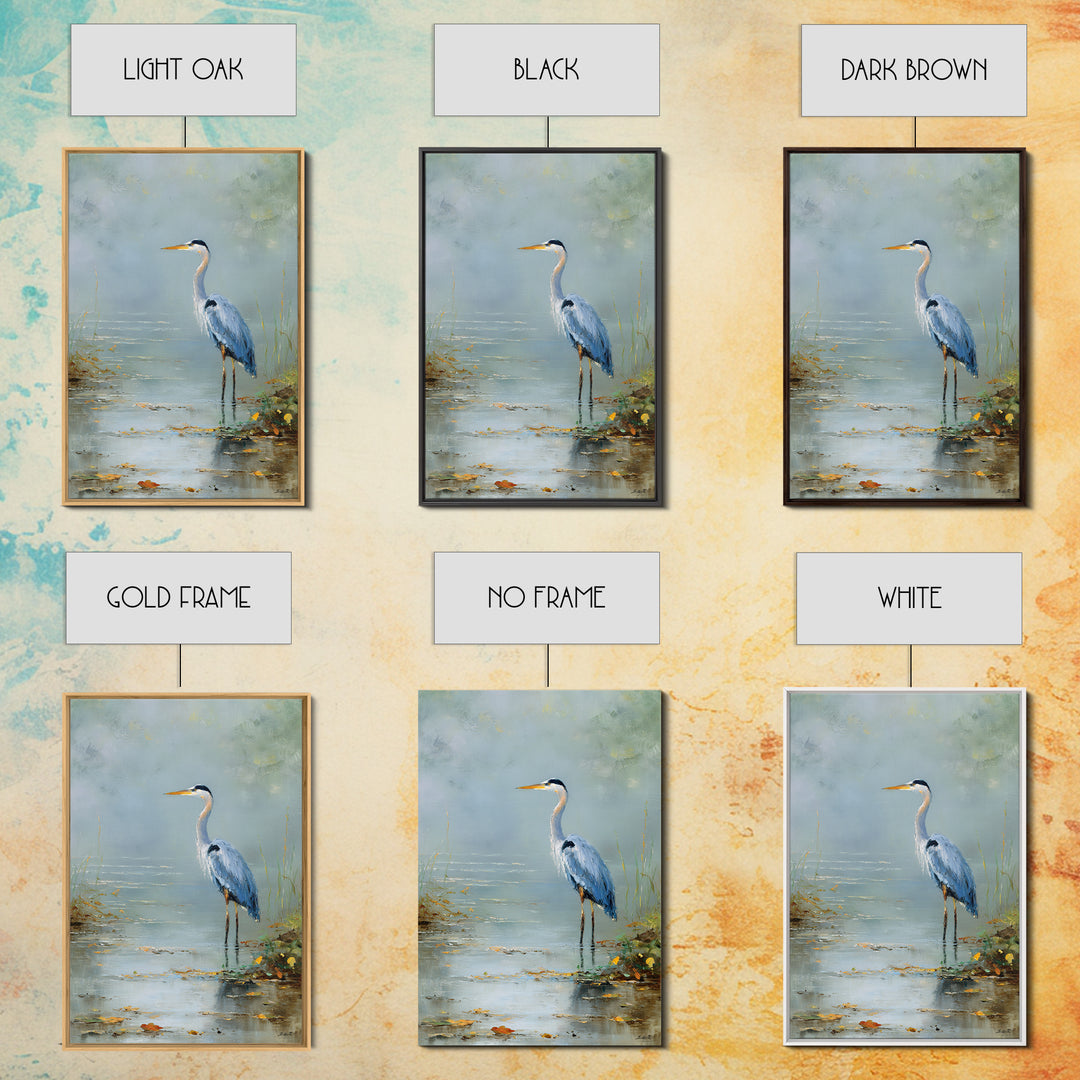 Blue Heron in Quiet Marsh Framed Canvas Print, Waiting Room Art, Original Art, Waiting Room Decor, Oil Painting, Calm, WRA-2x3-20