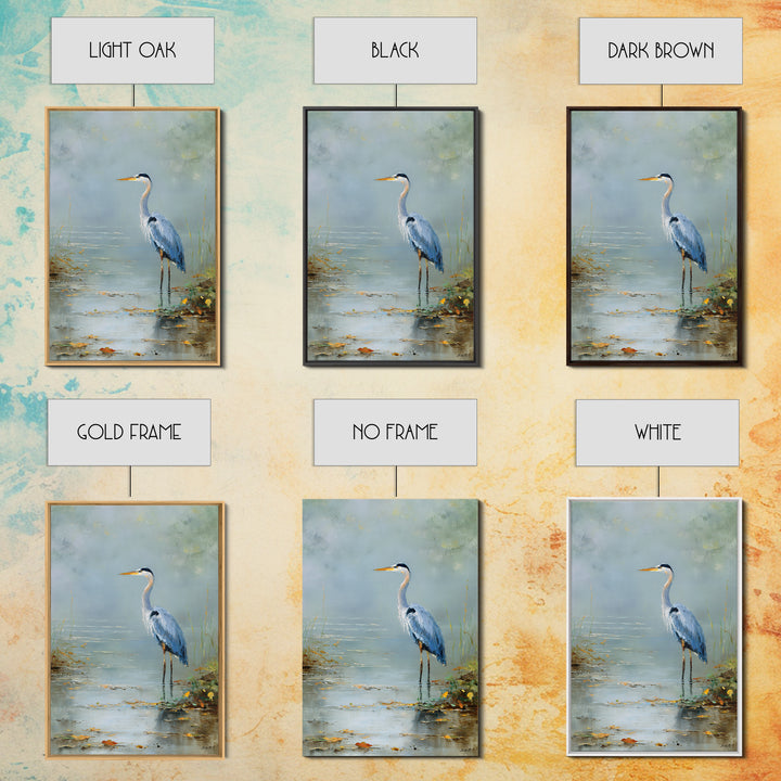 Blue Heron in Quiet Marsh Framed Canvas Print, Waiting Room Art, Original Art, Waiting Room Decor, Oil Painting, Calm, WRA-2x3-20