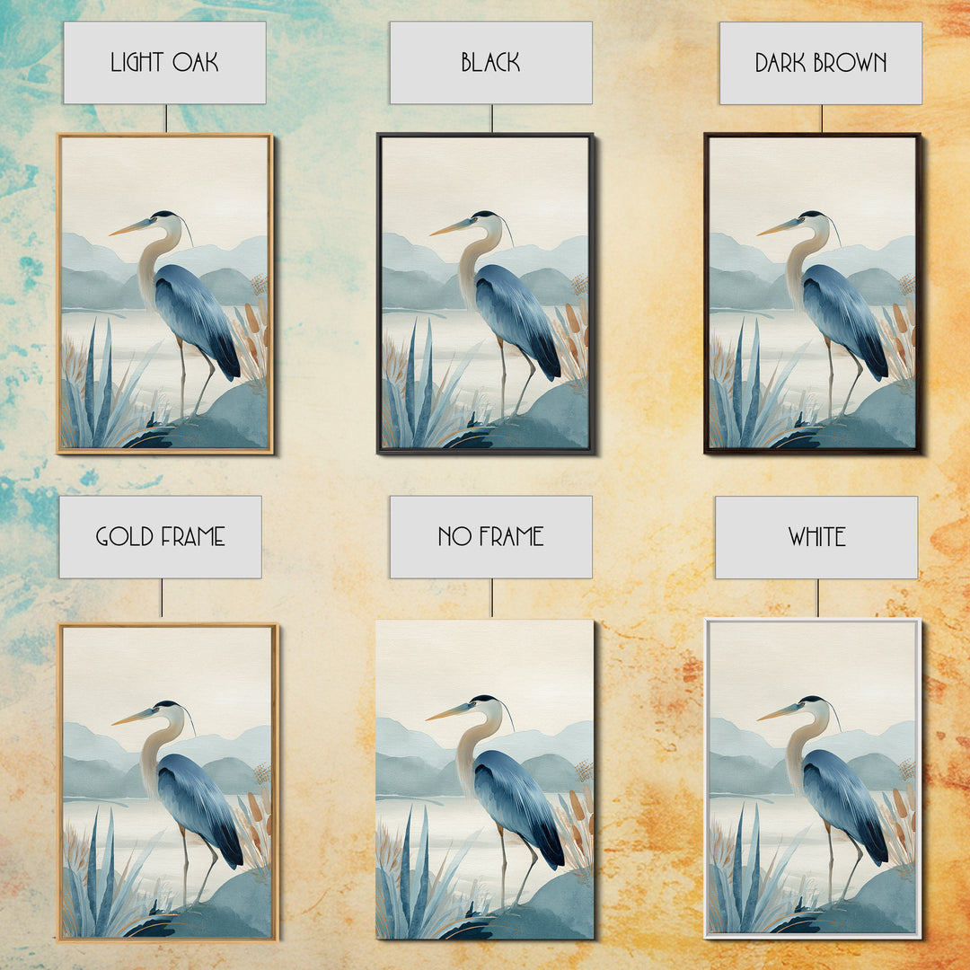 Blue Heron in Quiet Marsh Framed Canvas Print, Waiting Room Art, Fine Art, Waiting Room Decor, Watercolor Art, Calm, WRA-2x3-44