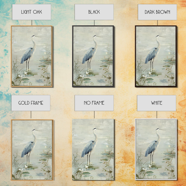 Blue Heron in Quiet Marsh Framed Canvas Print, Waiting Room Art, Bedroom Decor, Waiting Room Decor, Fine Art, Calm, Abstract, WRA-2x3-68