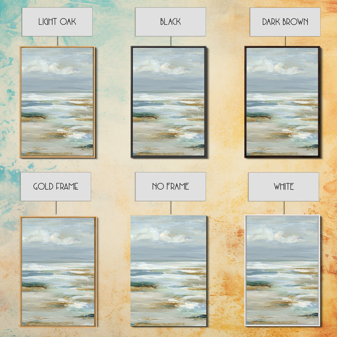 Coastal Horizon with Pale Sand and Water Framed Canvas Print, Waiting Room Art, Minimalist Wall Art, Waiting Room Decor, Calm, WRA-2x3-89